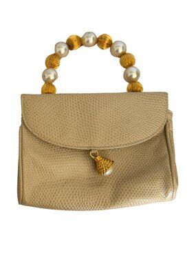 Vintage Paola del Lungo Leather Mini Bag Pearl Handle Made in Italy Crossbody